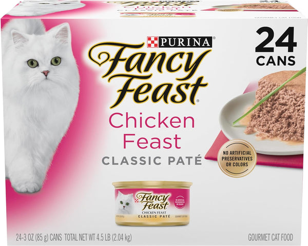 Fancy Feast Chicken Feast Classic Pate Collection Grain Free Wet Cat Food Multi-Pack, 3 oz (case of 24)