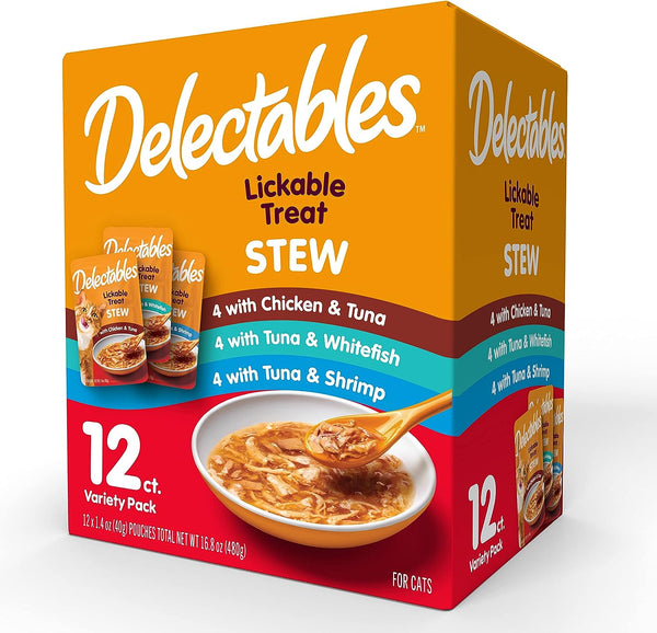 Hartz Delectables Stew Lickable Wet Cat Treats for Adult & Senior Cats, Variety Pack, 12 Count