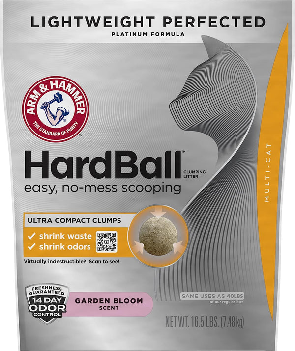 ARM & HAMMER Hardball Lightweight Platinum Multi-CatClumping Cat Litter, Garden Bloom Scent, 16.5 lbs