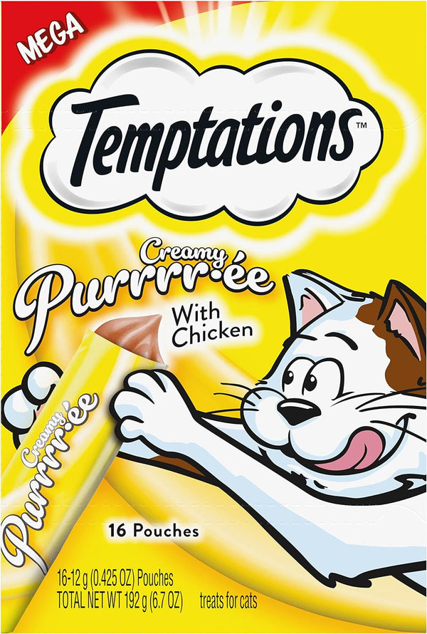 Temptations Creamy Puree with Chicken Lickable Cat Treats, 0.42 Oz Pouches, 16 Count