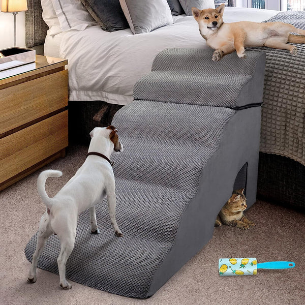 Foam 6 Tier Dog Steps&Stairs for High Beds 30 inches High, Non-Slip Dog Ramps for Small Dogs, Older Dogs/Cats Injured