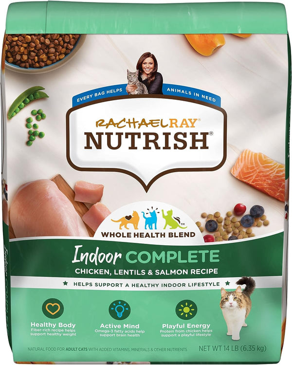 Rachael Ray Nutrish Indoor Complete Chicken with Lentils & Salmon Recipe Natural Dry Cat Food, 14 lbs