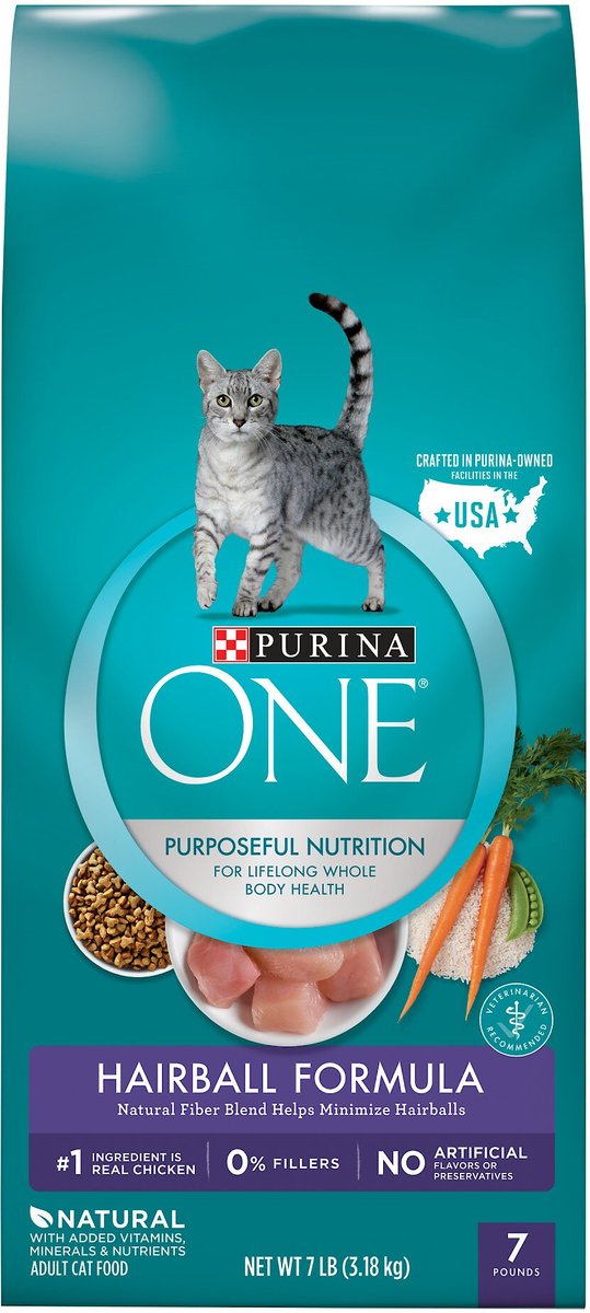 Purina ONE +Plus Hairball Formula Natural Adult Dry Cat Food, 7 lbs