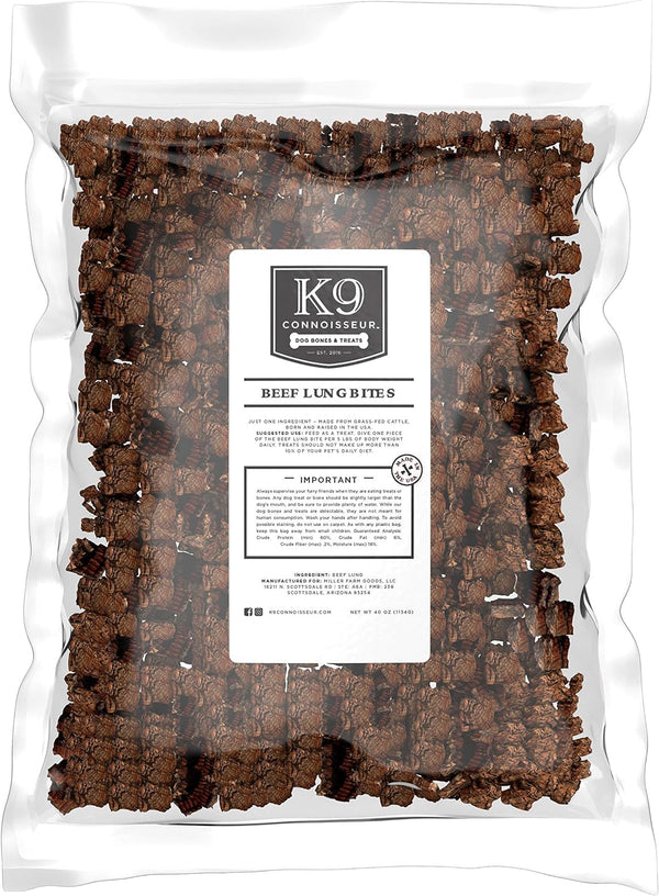 K9 Connoisseur Low to Odor Free Slow Roasted Beef Lung Dog Treats, 2.5 lbs