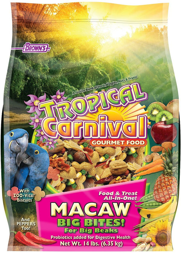 Brown's Tropical Carnival Big Bites with ZOO-Vital Biscuits Macaw Food, 14 lbs