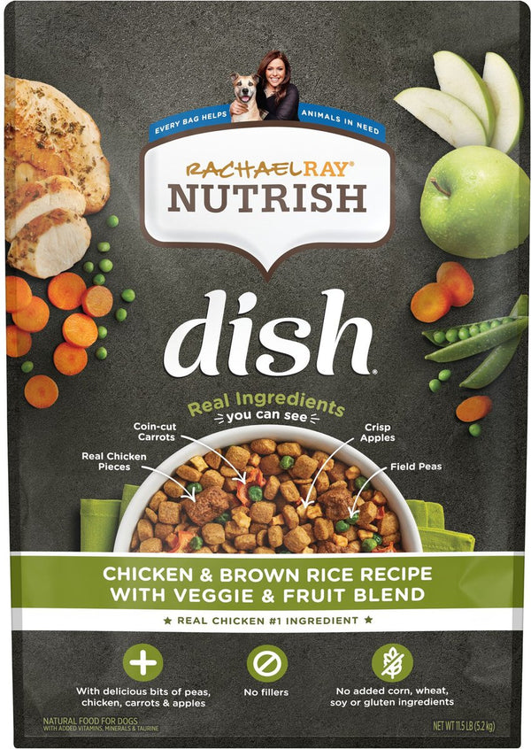 Rachael Ray Nutrish Dish Natural Chicken & Brown Rice Recipe with Veggies & Fruit Dry Dog Food, 11.5 lbs