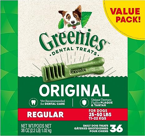 GREENIES Original Regular Natural Dog Dental Care Chews Oral Health Dog Treats, 36 count (Pack of 1)