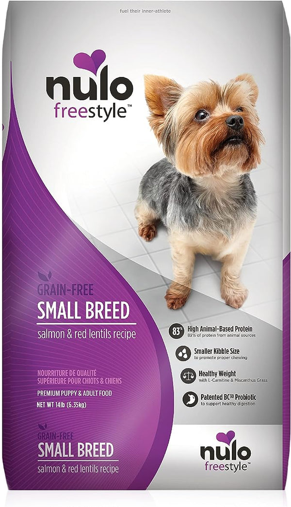 Nulo Freestyle Small Breed Dog Food, Premium Adult and Puppy Grain-Free Dry Smaller Sized Kibble Food, with BC30 Probiotic for Healthy Digestion Support, 14 lbs