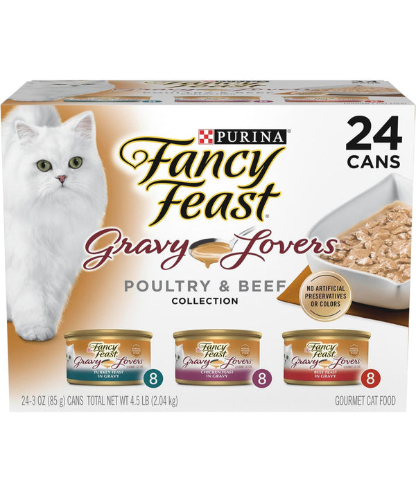 Purina Fancy Feast Gravy Lovers Poultry and Beef Gourmet Wet Cat Food Variety Pack - (24) 3 oz. Cans